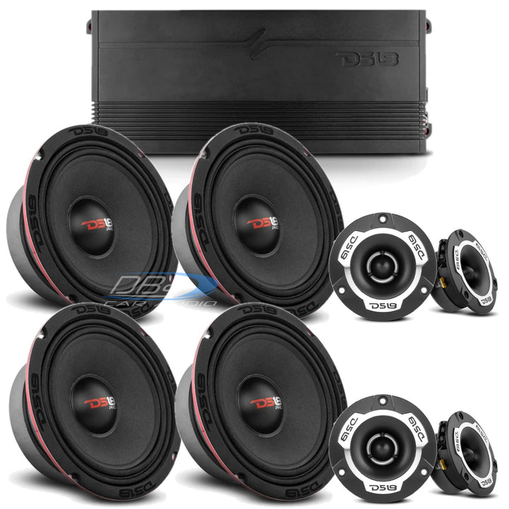 Oferta de paquete DS18 - 4 altavoces de rango medio PRO-X6.4M de 6,5" - 4 tweeters tipo bala PRO-TWX1 - Amplificador de 4 canales G3600.4D