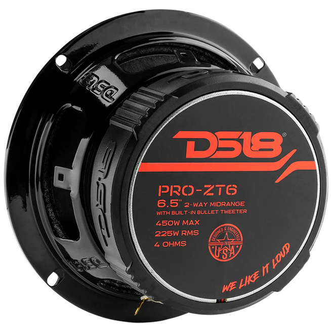 DS18 PRO-ZT6 Altavoz coaxial de 2 vías de 6,5" con tweeter tipo bala incorporado y bobina móvil de 1,5" - 225 vatios Rms 4 ohmios