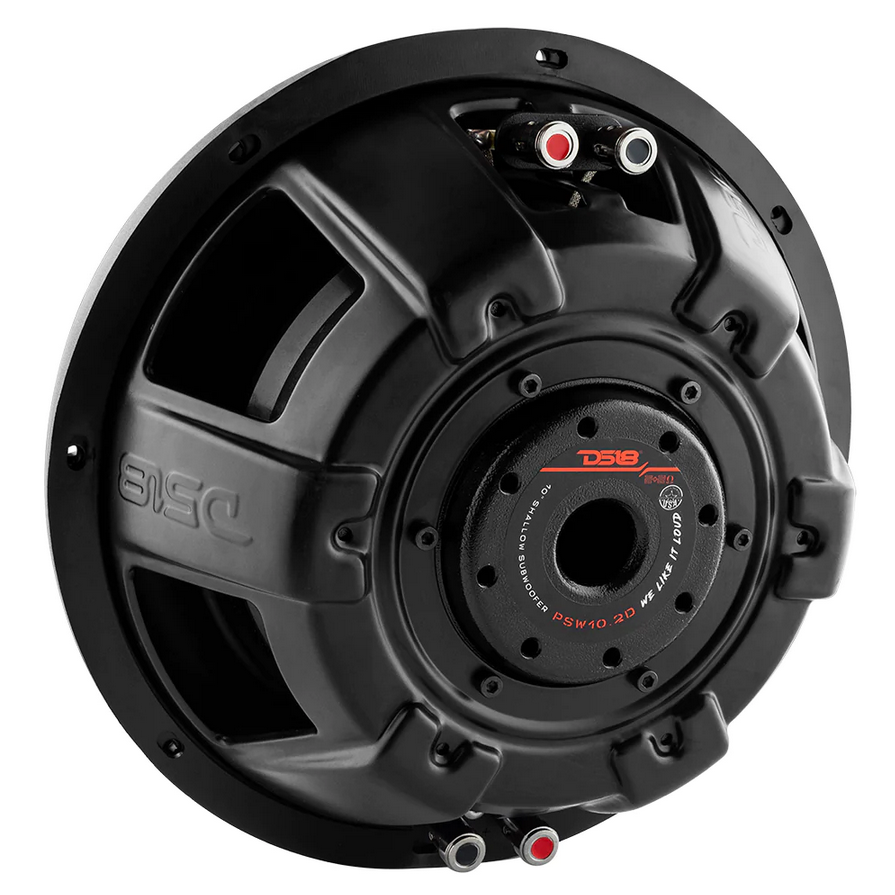 DS18 PSW10.2D Shallow Mount 10" Subwoofer with 2.5" Aluminum Voice Coil - 500 Watts Rms 2-ohm DVC