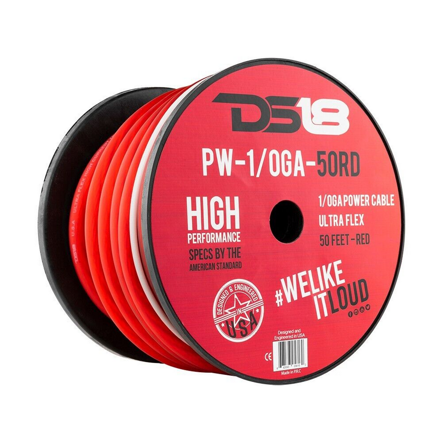 DS18 PW-1/0GA-50RD Cable de alimentación o de tierra de aluminio revestido de cobre calibre 1/0 - Rollo de 50 pies