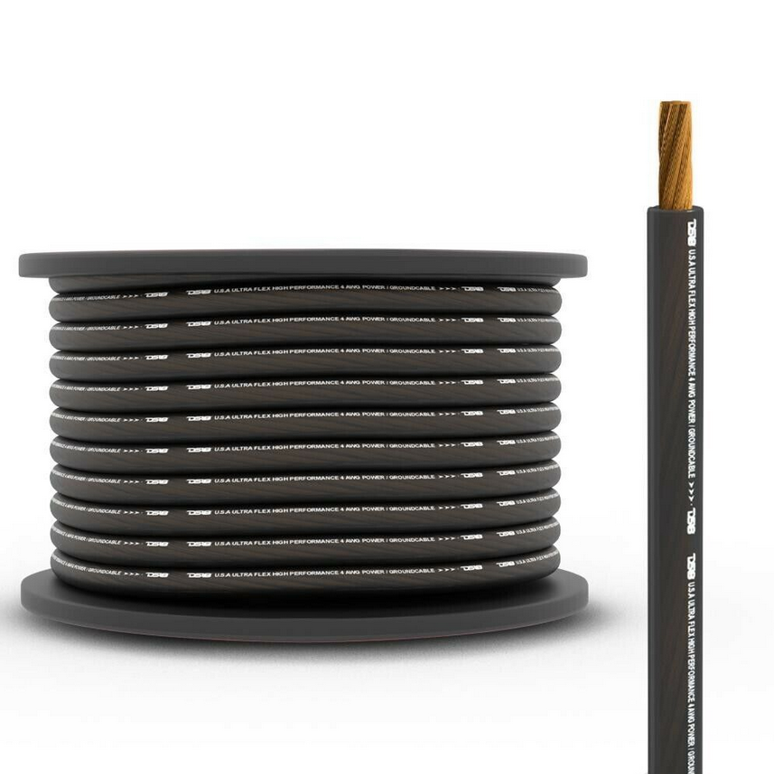 DS18 PW-4GA-100BK Cable de alimentación o de tierra de aluminio revestido de cobre de calibre 4 - Rollo de 100 pies
