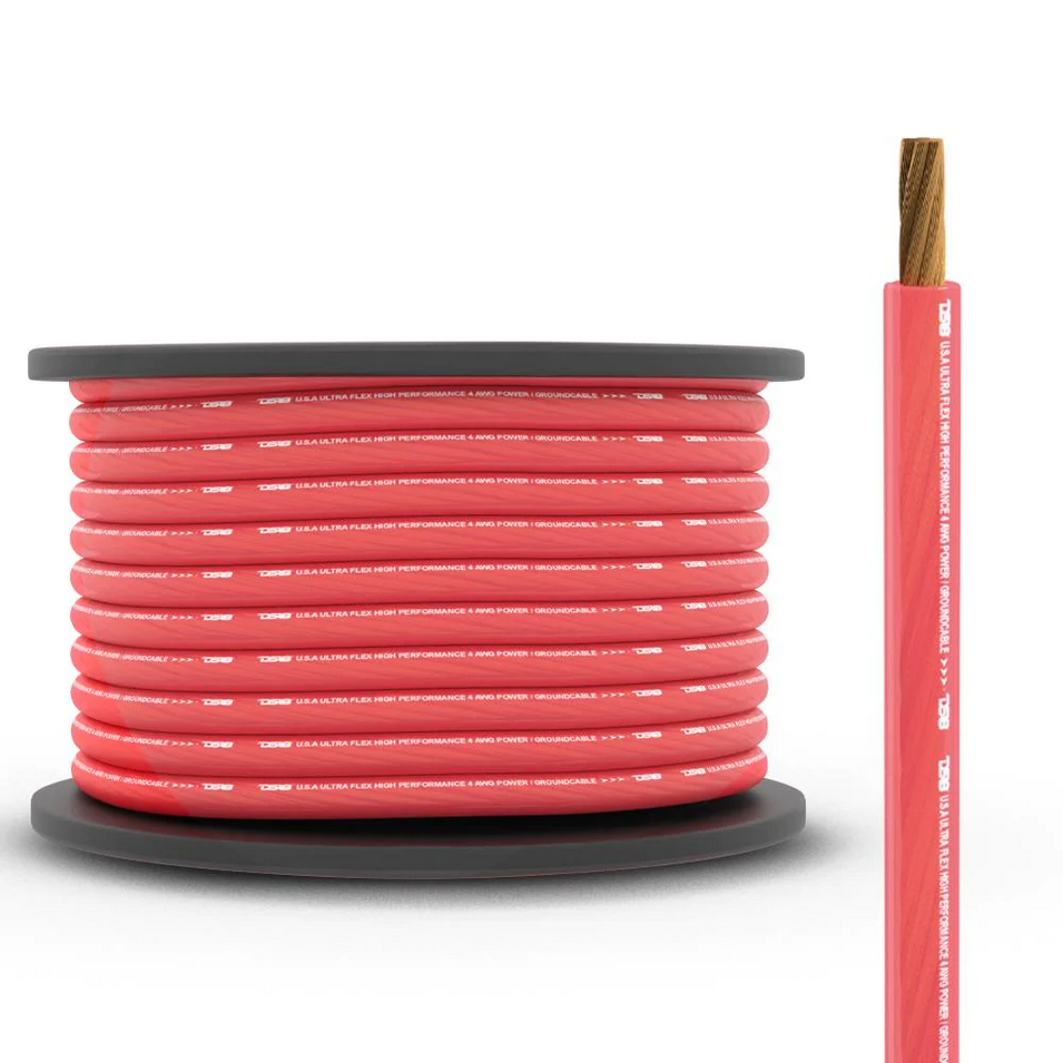 DS18 PW-4GA-100RD Cable de alimentación o de tierra de aluminio revestido de cobre de calibre 4 - Rollo de 100 pies