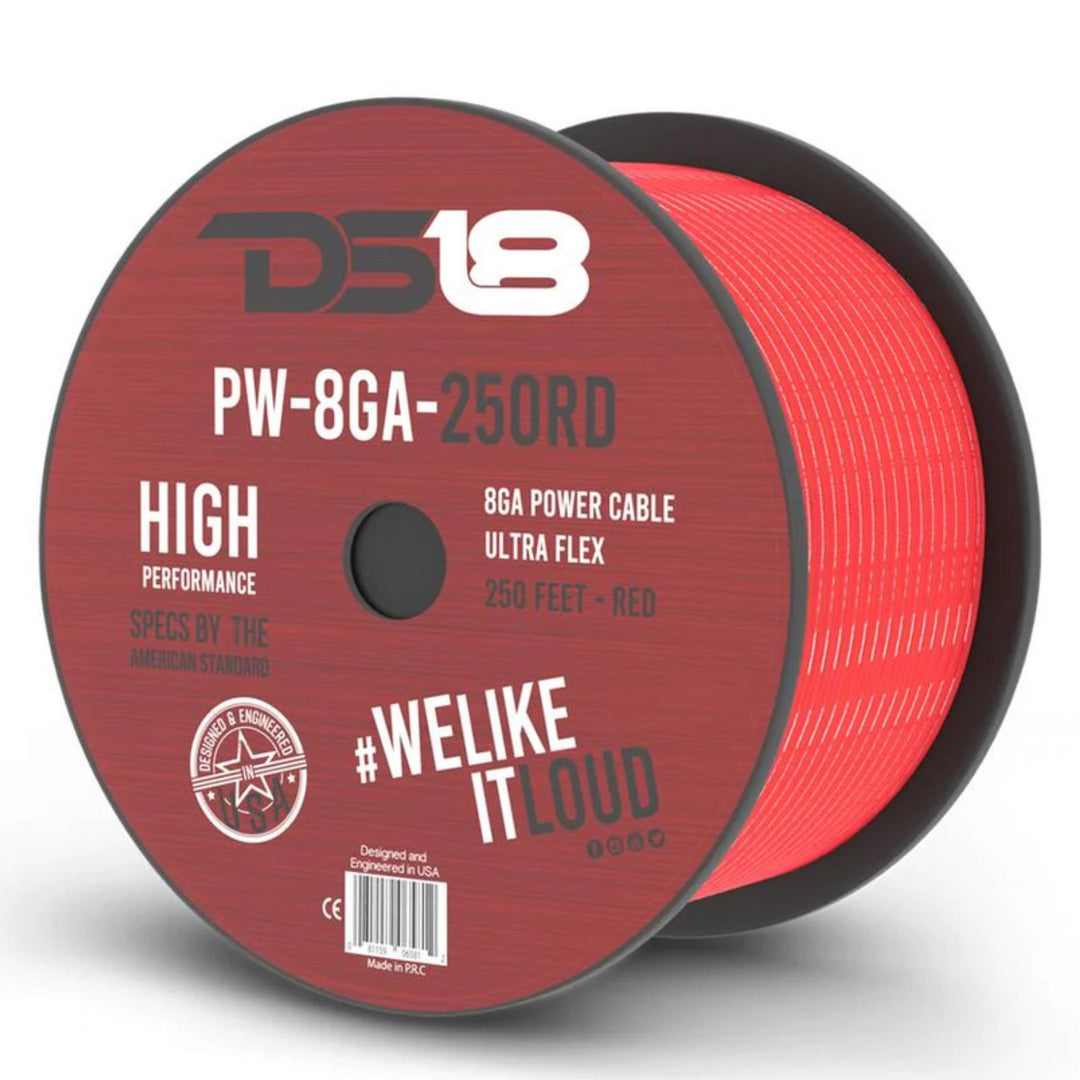 DS18 PW-8GA-100RD 8 Gauge Copper Clad Aluminum Power or Ground Wire - 100 Foot Roll