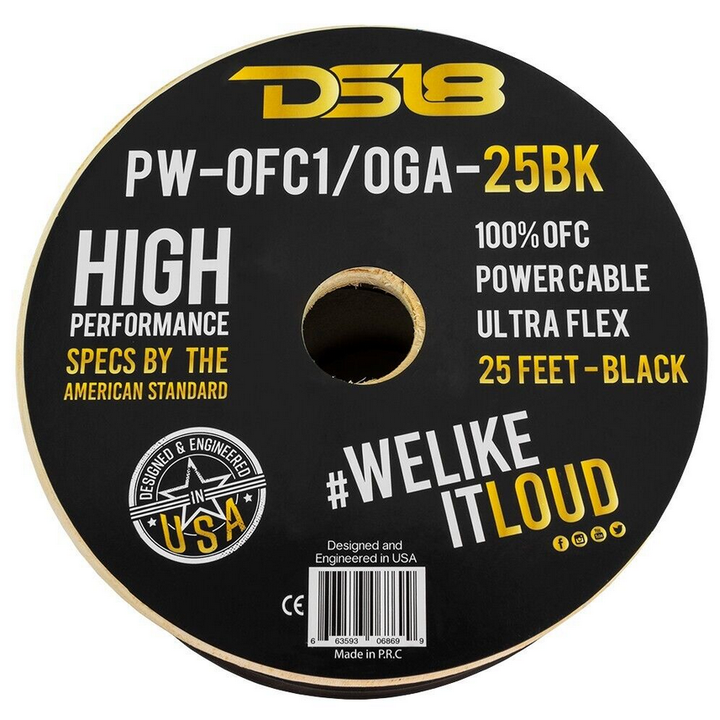 DS18 PW-OFC1/0GA-25BK 1/0 Gauge 100% Oxygen-free Copper Power or Ground Wire - 25 Foot Roll