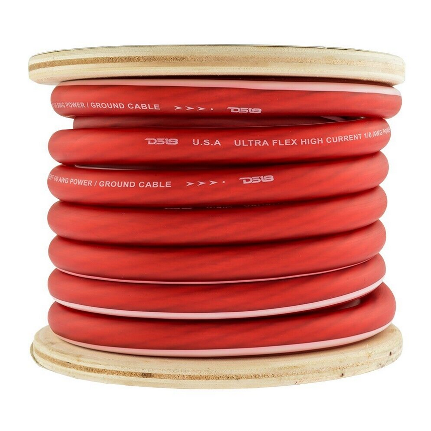 DS18 PW-OFC1/0GA-25RD Cable de alimentación o tierra de cobre 100% libre de oxígeno calibre 1/0 - Rollo de 25 pies