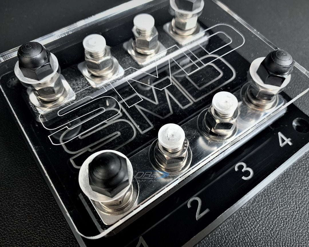 SMD Quad 4 Slot ANL Fuse Block with Polished Aluminum Hardware and Clear Acrylic Cover - Made In the USA