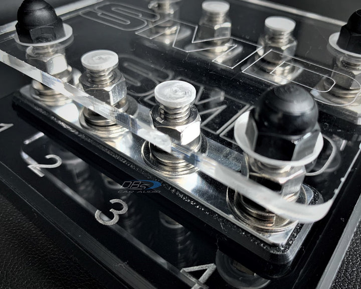 SMD Quad 4 Slot ANL Fuse Block with Polished Aluminum Hardware and Clear Acrylic Cover - Made In the USA