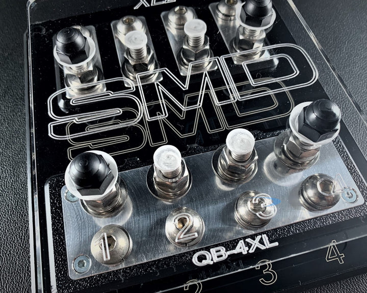 SMD Quad XL2 4 Slot ANL Fuse Block with Polished Aluminum Hardware and Clear Acrylic Cover - Made In the USA
