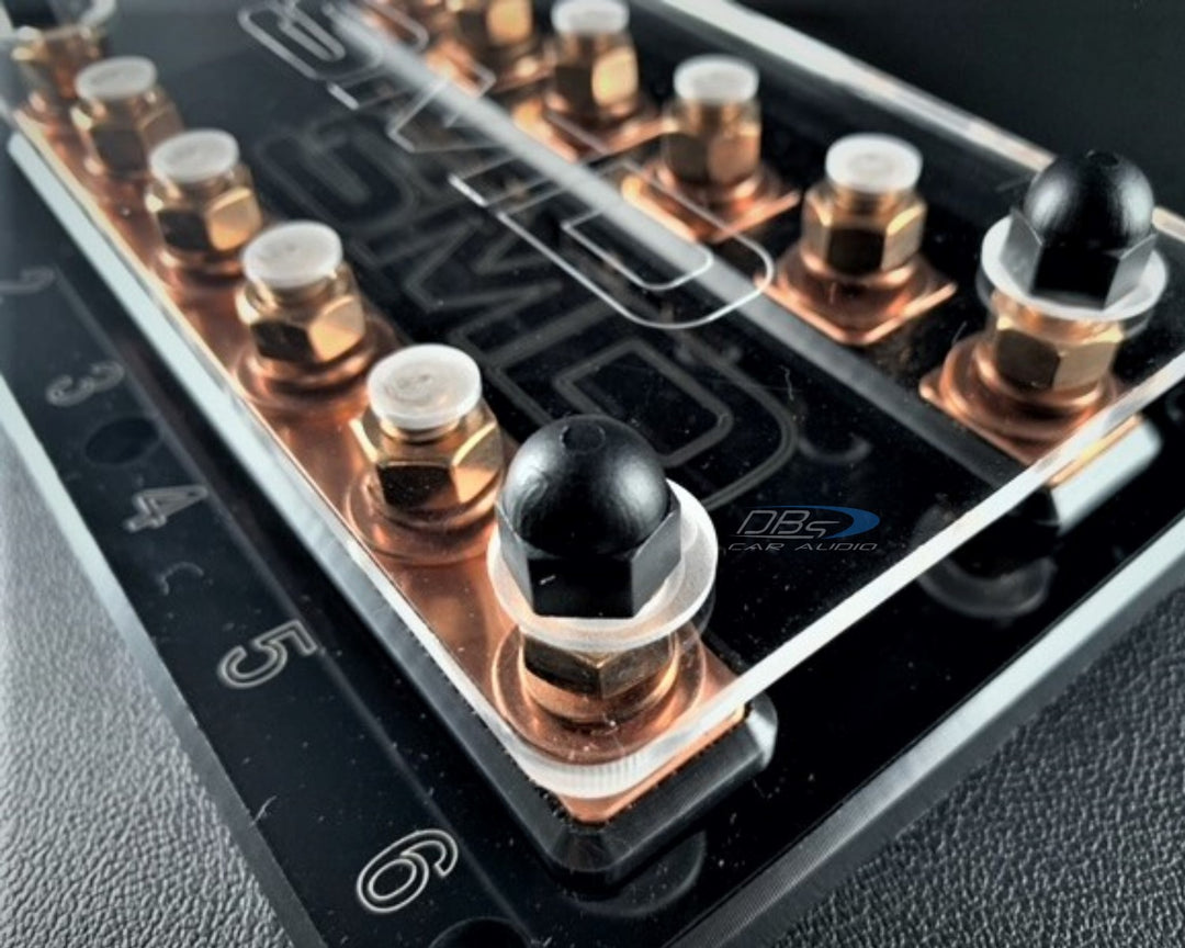 SMD Six 6 Slot ANL Fuse Block with 100% Oxygen-free Copper Hardware and Clear Acrylic Cover - Made In the USA