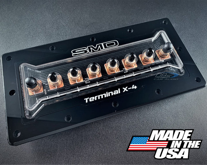 SMD TX-4 4-Channel Speaker Box Terminal Plate with Oxygen-free Copper Hardware and Clear Acrylic Cover - Made in the USA