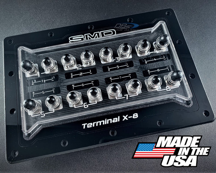 SMD TX-8 8-Channel Speaker Box Terminal Plate with Stainless / Aluminum Hardware and Clear Acrylic Cover - Made in the USA