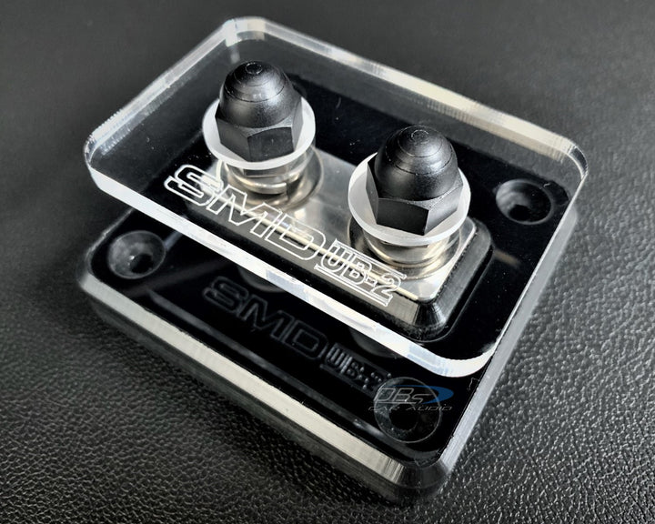 Bloque de distribución SMD UB-2 de 2 puntos con herrajes de acero inoxidable/aluminio y cubierta acrílica transparente - Fabricado en EE. UU.