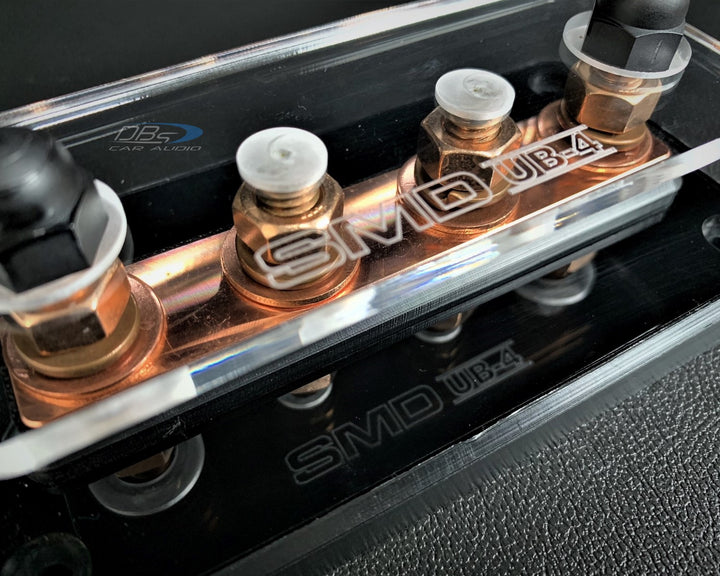SMD UB-4 4 Spot Distribution Block with Oxygen-free Copper Hardware and Clear Acrylic Cover - Made in the USA