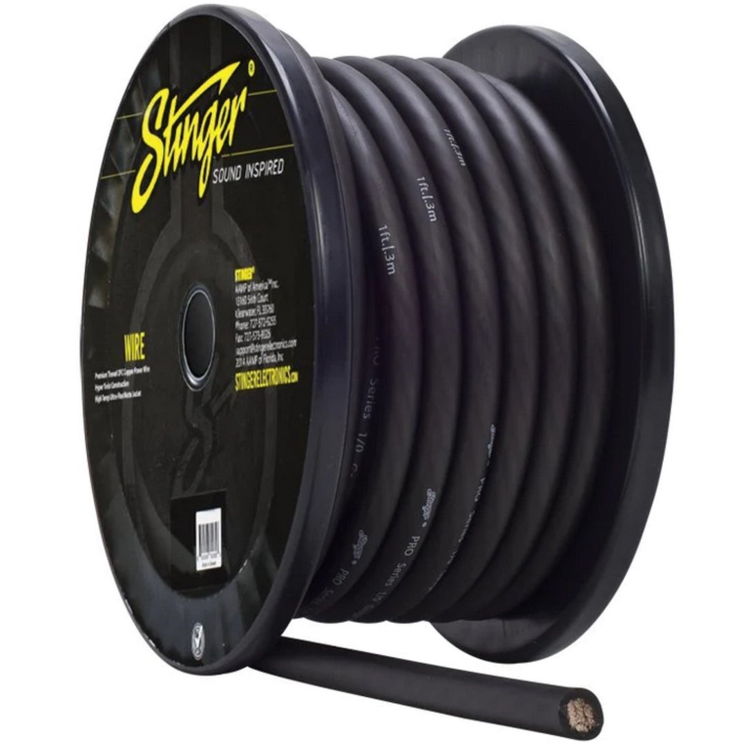 Stinger SPW10TB 1/0 Gauge Tinned OFC 100% Oxygen-free Copper Power or Ground Wire - 50 Foot Roll - Black