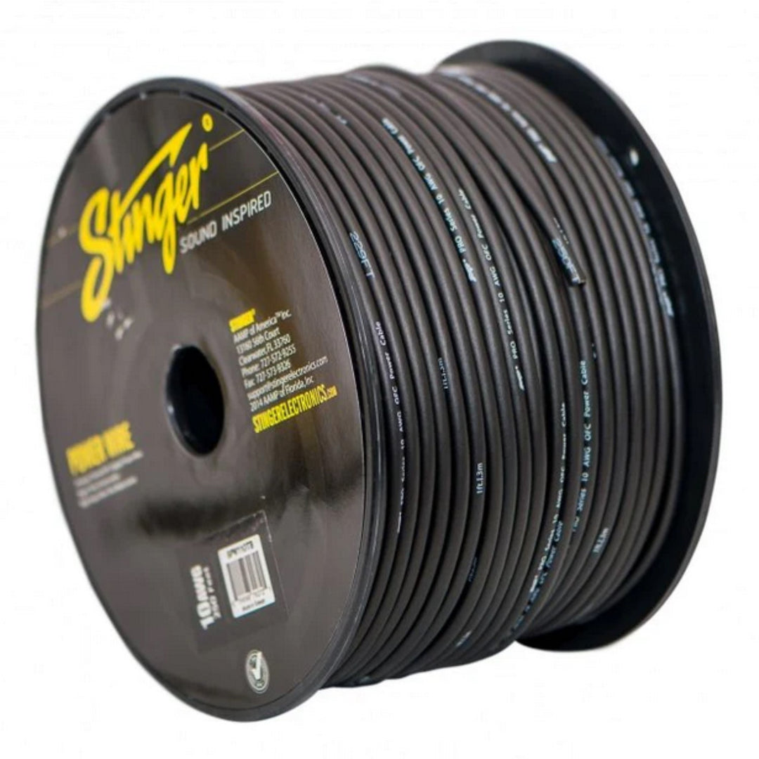Stinger SPW110TB 10 Gauge Tinned OFC 100% Oxygen-free Copper Power or Ground Wire - 250 Foot Roll - Black