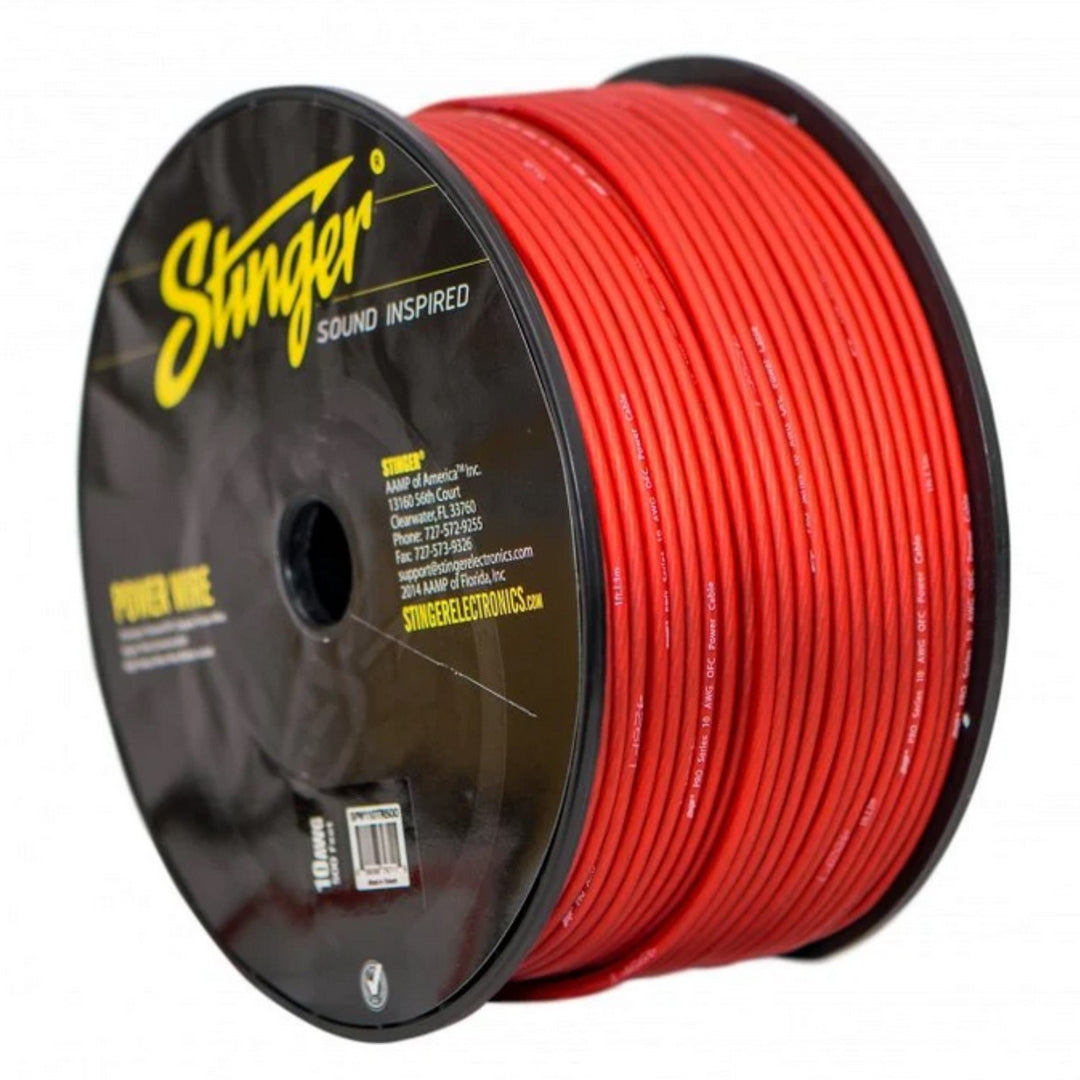 Stinger SPW110TR 10 Gauge Tinned OFC 100% Oxygen-free Copper Power or Ground Wire - 250 Foot Roll - Red