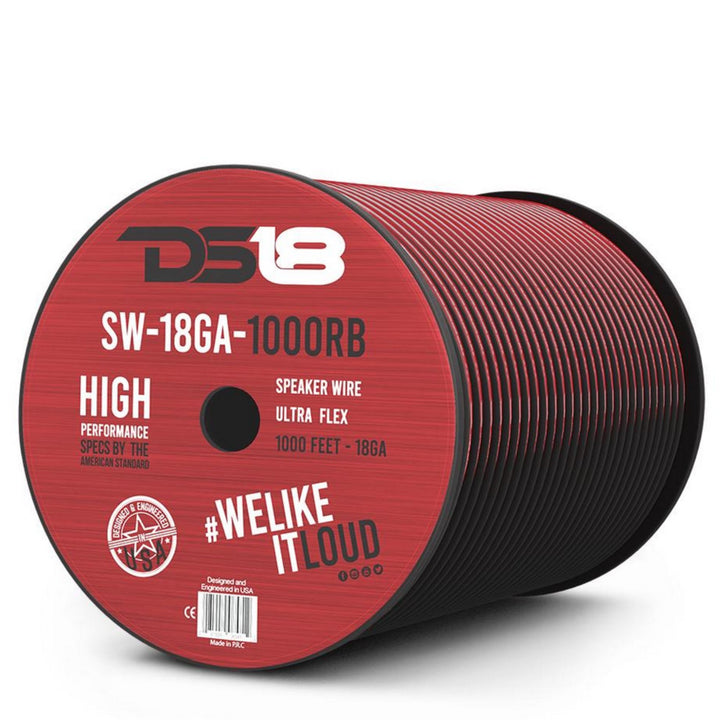 DS18 SW-18GA-1000RB Cable de altavoz de aluminio revestido de cobre calibre 18 - Rollo de 1000 pies
