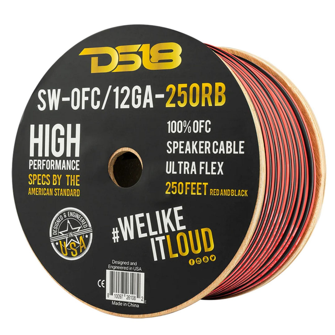 DS18 SW-OFC12GA-250RB Cable de altavoz de cobre 100 % libre de oxígeno, calibre 12, rollo de 250 pies