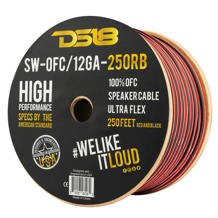 DS18 SW-OFC12GA-250RB Cable de altavoz de cobre 100 % libre de oxígeno, calibre 12, rollo de 250 pies
