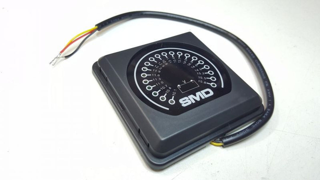 SMD VM-1 12 Volt 3-Wire Analog Voltmeter with LED Voltage Indicator Lights - Voltage Range 10.1V - 15.8V