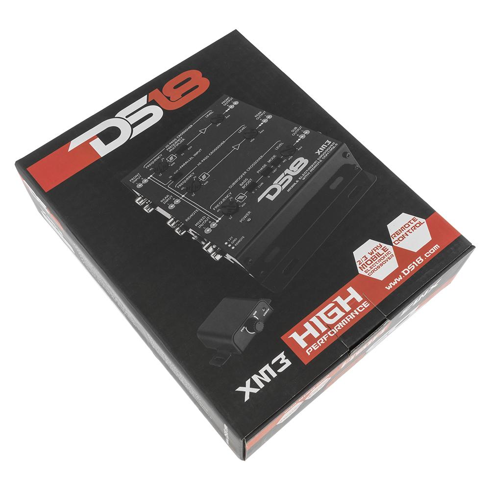 Crossover activo de 3 vías DS18 XM3 con seis salidas Rca de 9 voltios y perilla de control de nivel de subwoofer