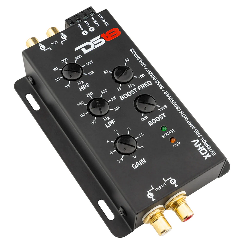 DS18 XOHV High Voltage 2-Channel Pre-amp Crossover with Band Pass Filter, Bass Boost and LED Clip Light