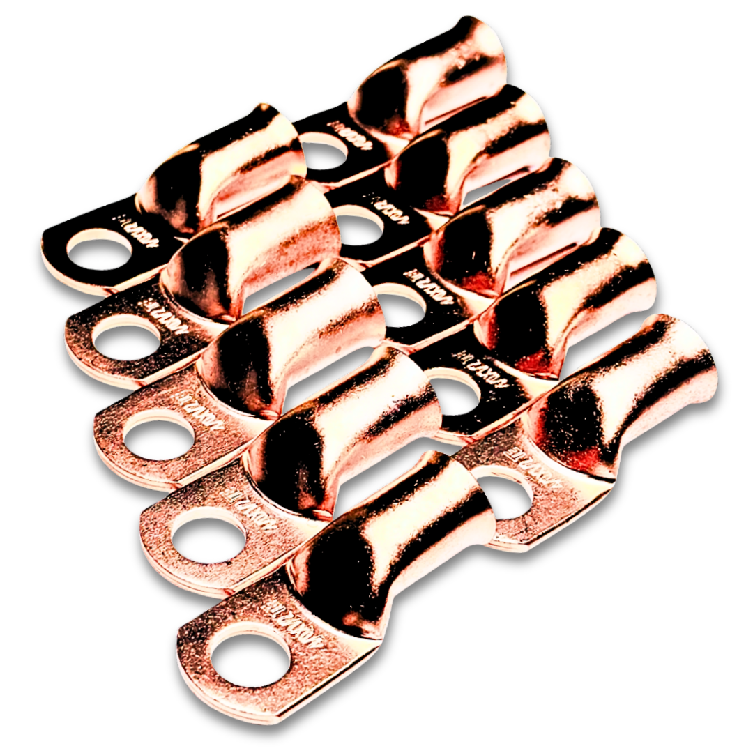 4/0 Gauge 100% OFC Copper Ring Terminal Lug with 1/2" Hole - 10 Pieces