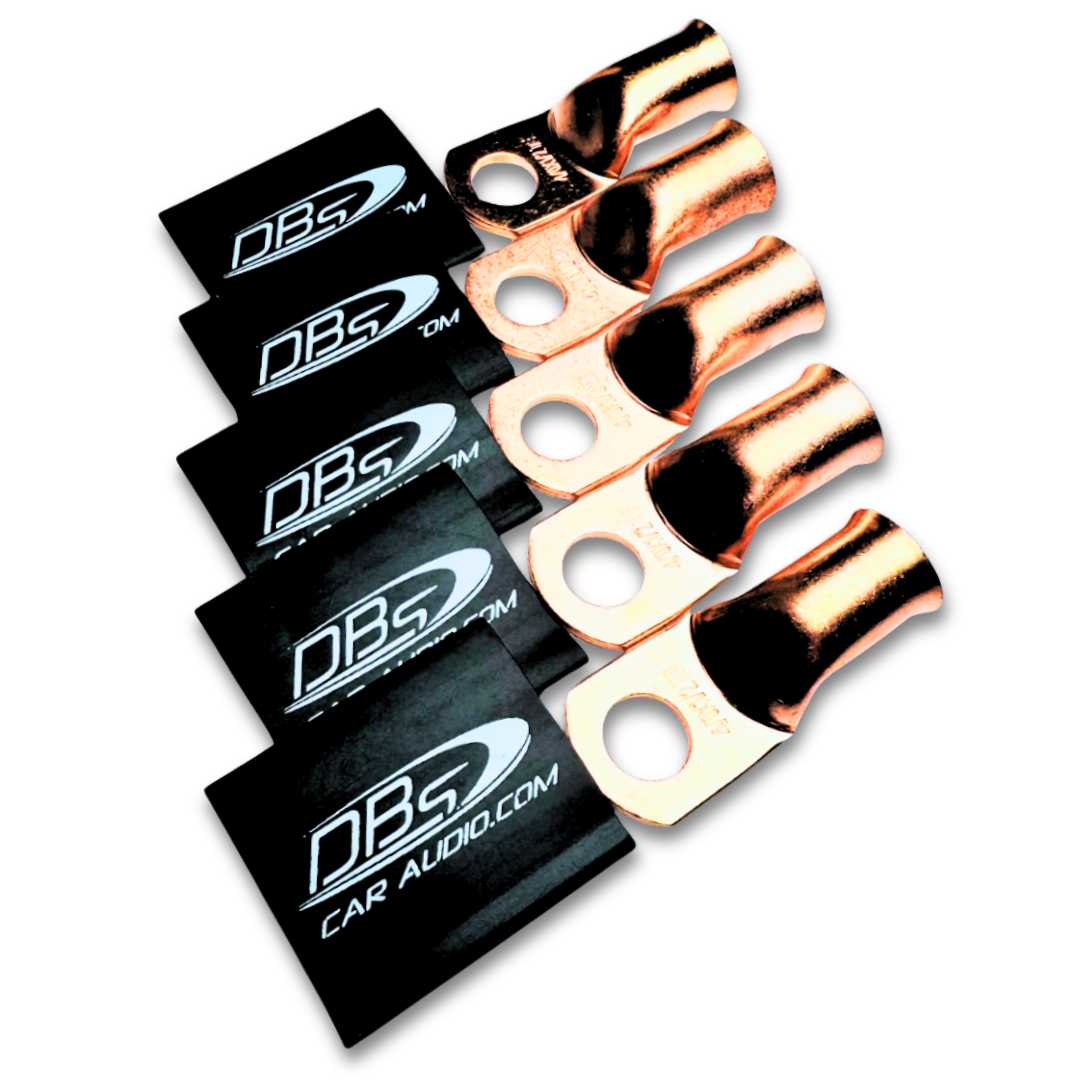 4/0 Gauge Copper Lug Ring Terminals with 1/2" Hole - DBs Black Heat Shrink