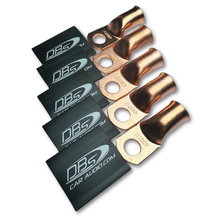Terminales de anillo de cobre 100% OFC calibre 4/0 con orificio de 1/2" - Termocontraíble para audio de automóvil DBs negro - 10 piezas
