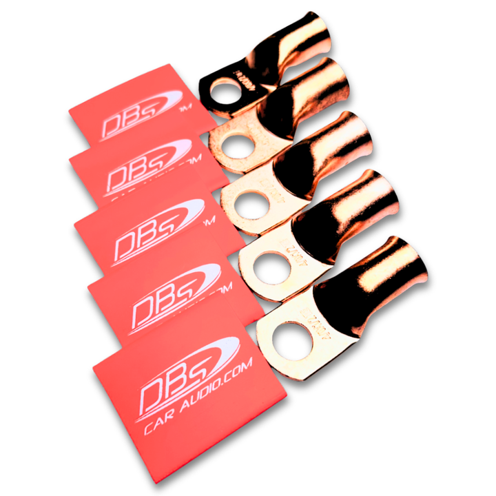 Terminales de anillo de cobre 100% OFC calibre 4/0 con orificio de 1/2" - Termocontraíble para audio de automóvil DBs rojo - 10 piezas