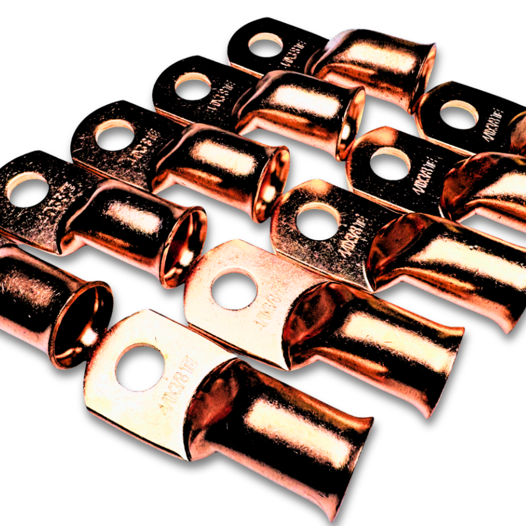 4/0 Gauge Copper Lug Ring Terminals with 3/8" Hole - 10 Pieces