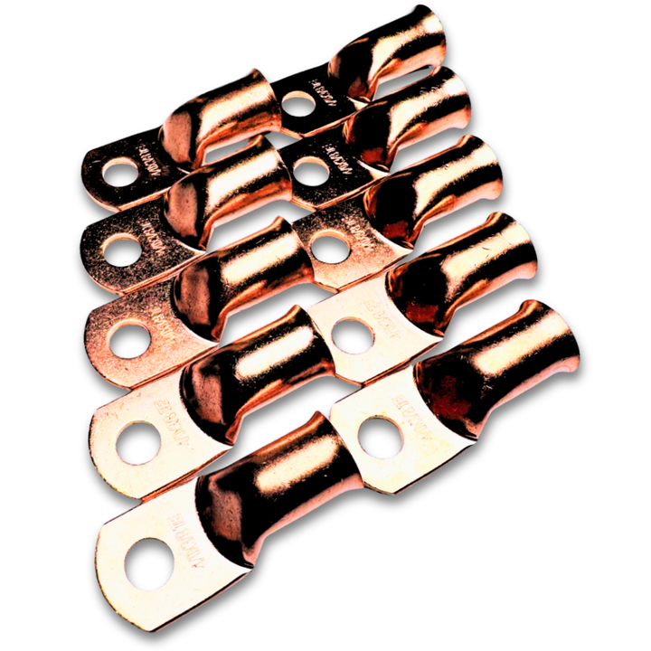 4/0 Gauge Copper Lug Ring Terminals with 3/8" Hole - 10 Pieces