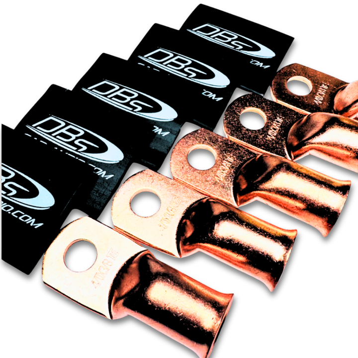 Terminales de anillo de cobre 100% OFC calibre 4/0 con orificio de 3/8" - Termocontraíble para audio de automóvil DBs negro - 10 piezas