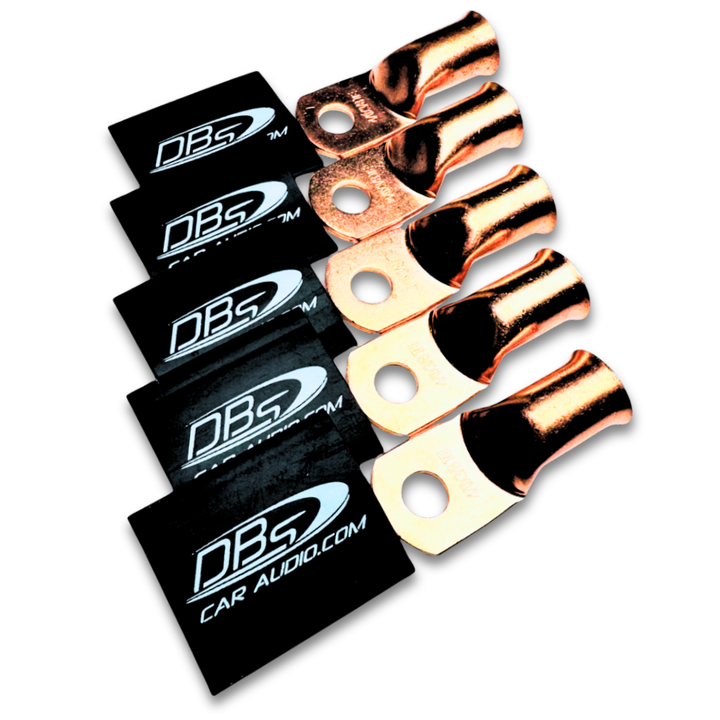 Terminales de anillo de cobre 100% OFC calibre 4/0 con orificio de 3/8" - Termocontraíble para audio de automóvil DBs negro - 10 piezas