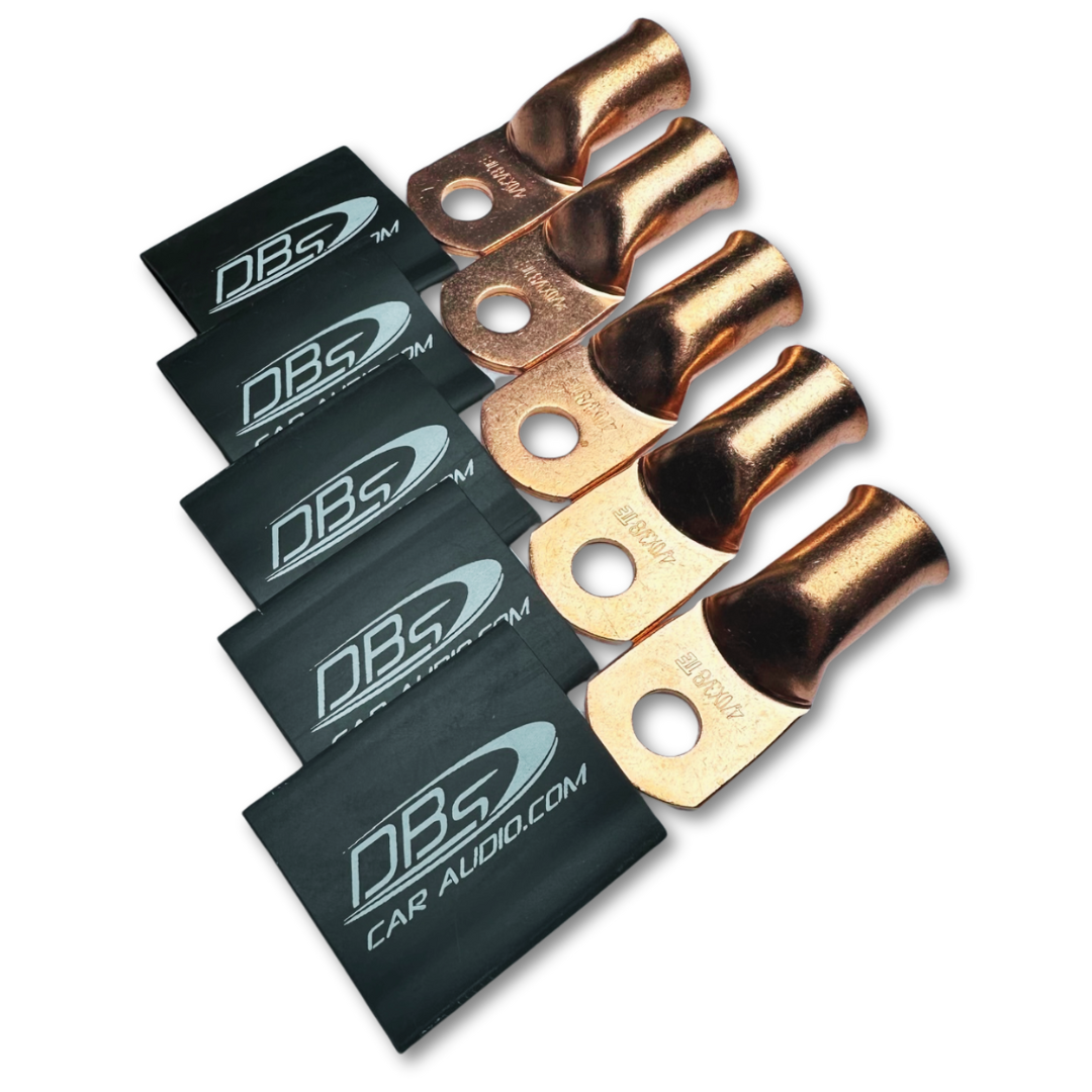 Terminales de anillo de cobre 100% OFC calibre 4/0 con orificio de 3/8" - Termocontraíble para audio de automóvil DBs negro - 10 piezas