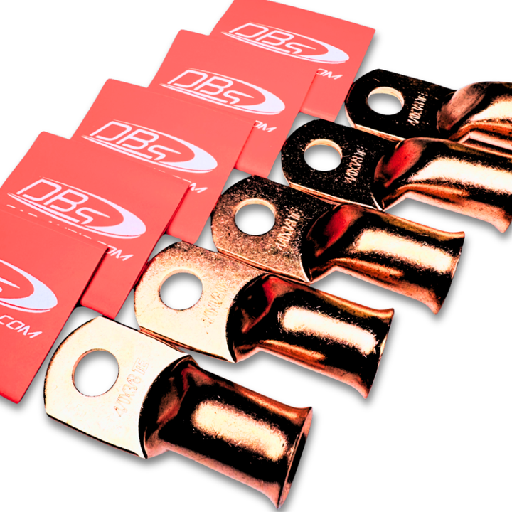 Terminales de anillo de cobre 100% OFC calibre 4/0 con orificio de 3/8" - Termocontraíble para audio de automóvil DBs rojo - 10 piezas
