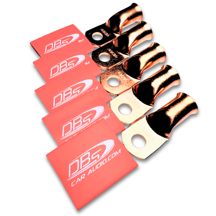 Terminales de anillo de cobre 100% OFC calibre 4/0 con orificio de 3/8" - Termocontraíble para audio de automóvil DBs rojo - 10 piezas