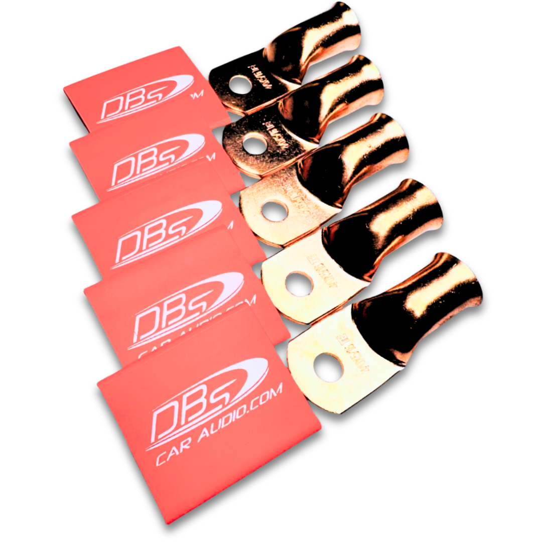 4/0 Gauge Copper Lug Ring Terminals with 5/16" Hole - DBs Red Heat Shrink