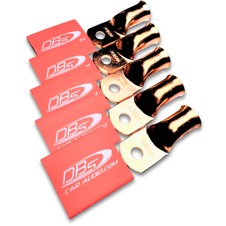 4/0 Gauge Copper Lug Ring Terminals with 5/16" Hole - DBs Red Heat Shrink
