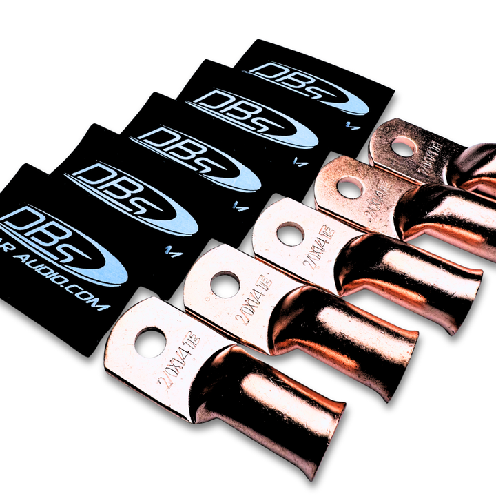 2/0 Gauge Copper Lug Ring Terminals with 1/4" Hole - DBs Black Heat Shrink