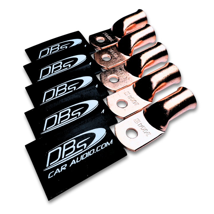 2/0 Gauge Copper Lug Ring Terminals with 1/4" Hole - DBs Black Heat Shrink