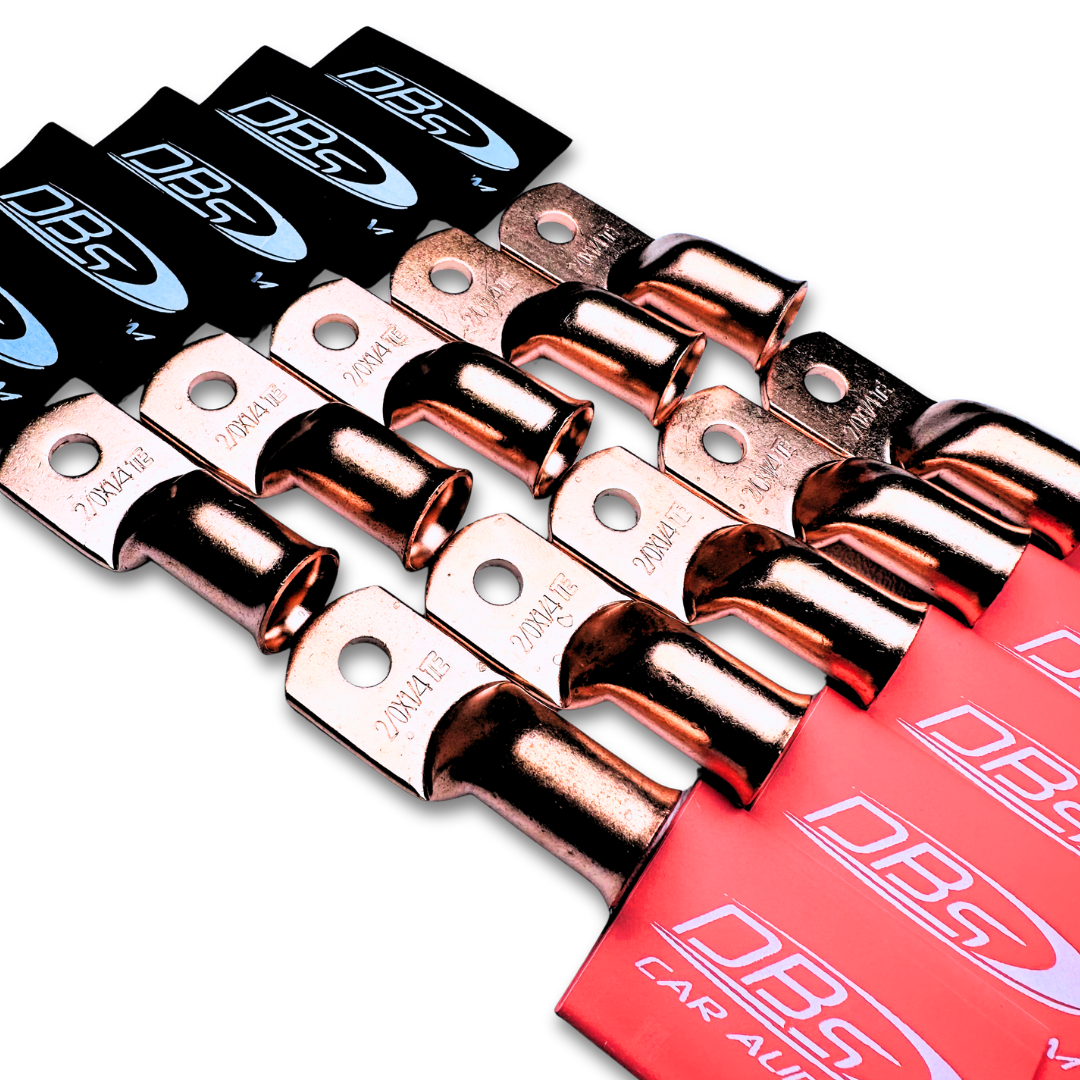 2/0 Gauge Copper Lug Ring Terminals with 1/4" Hole - DBs Red & Black Heat Shrink
