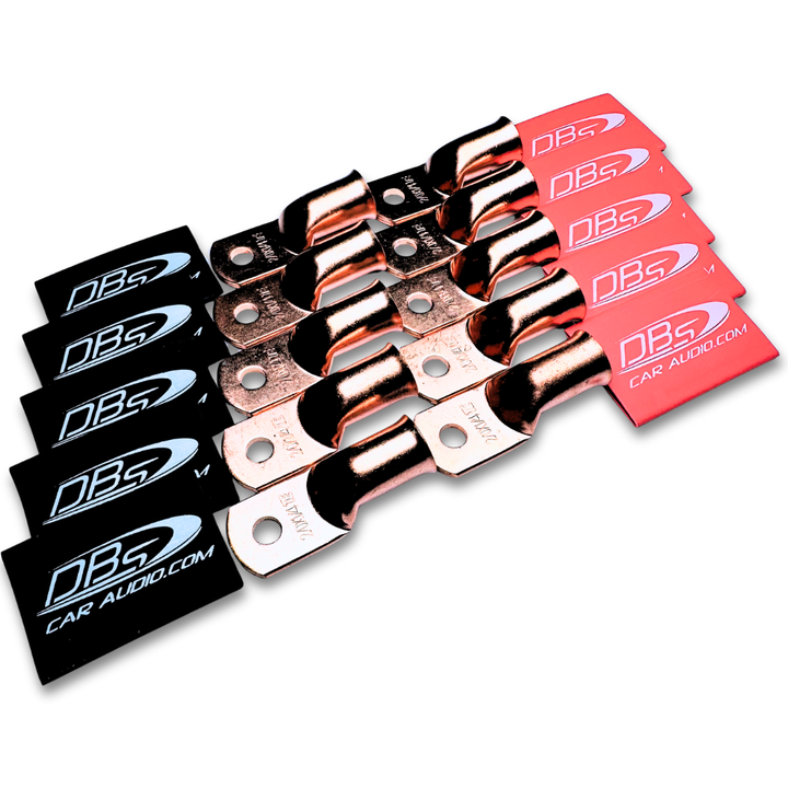 2/0 Gauge Copper Lug Ring Terminals with 1/4" Hole - DBs Red & Black Heat Shrink