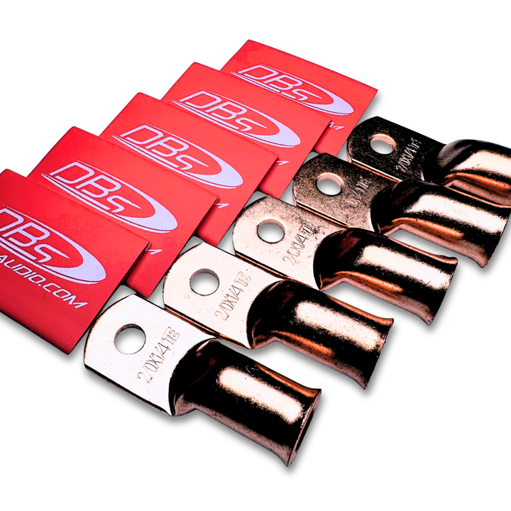 2/0 Gauge Copper Lug Ring Terminals with 1/4" Hole - DBs Red Heat Shrink