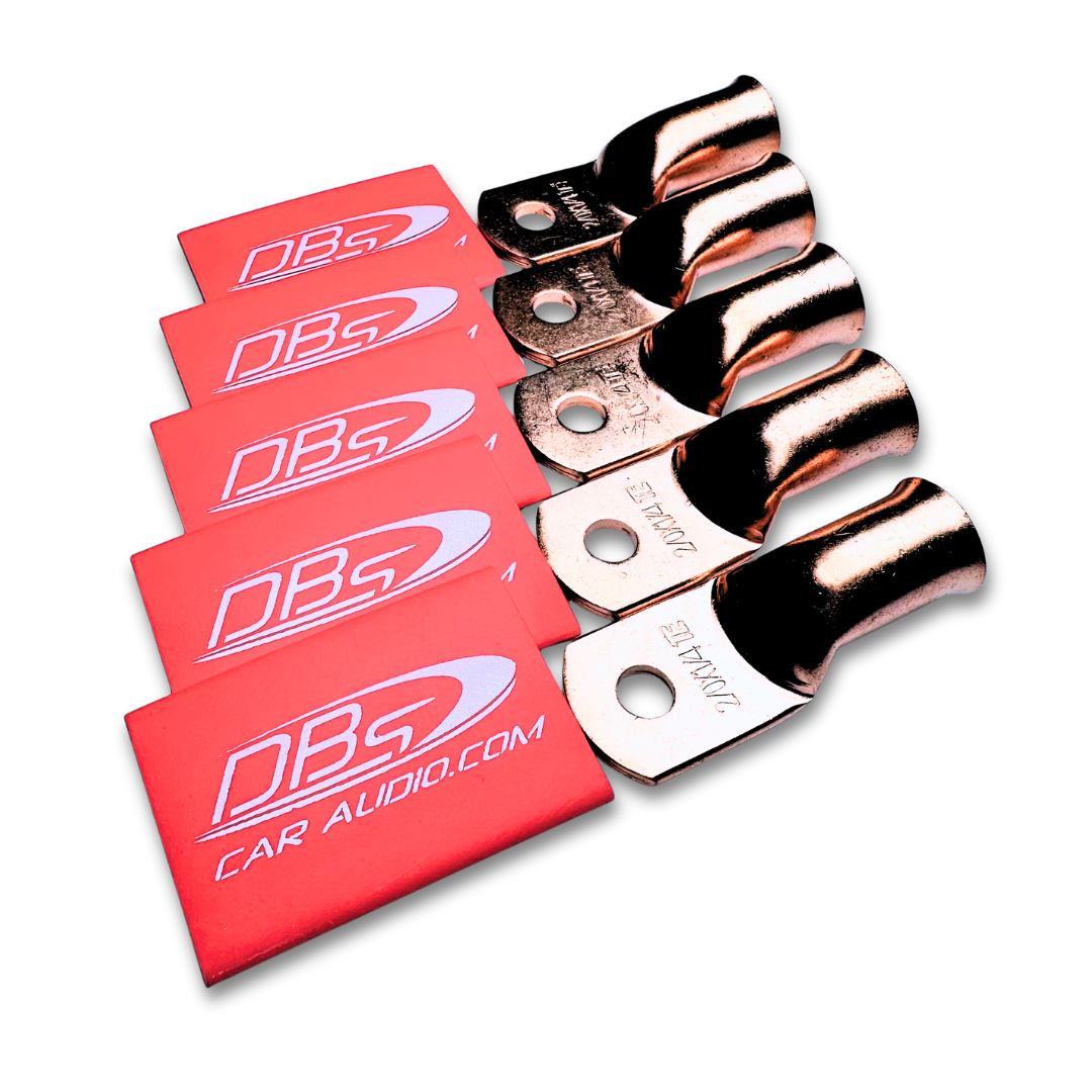 2/0 Gauge Copper Lug Ring Terminals with 1/4" Hole - DBs Red Heat Shrink