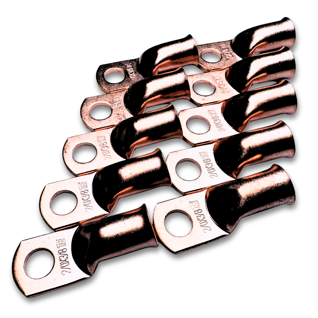 2/0 Gauge Copper Ring Terminal Lug with 3/8" Hole - 10 Pieces