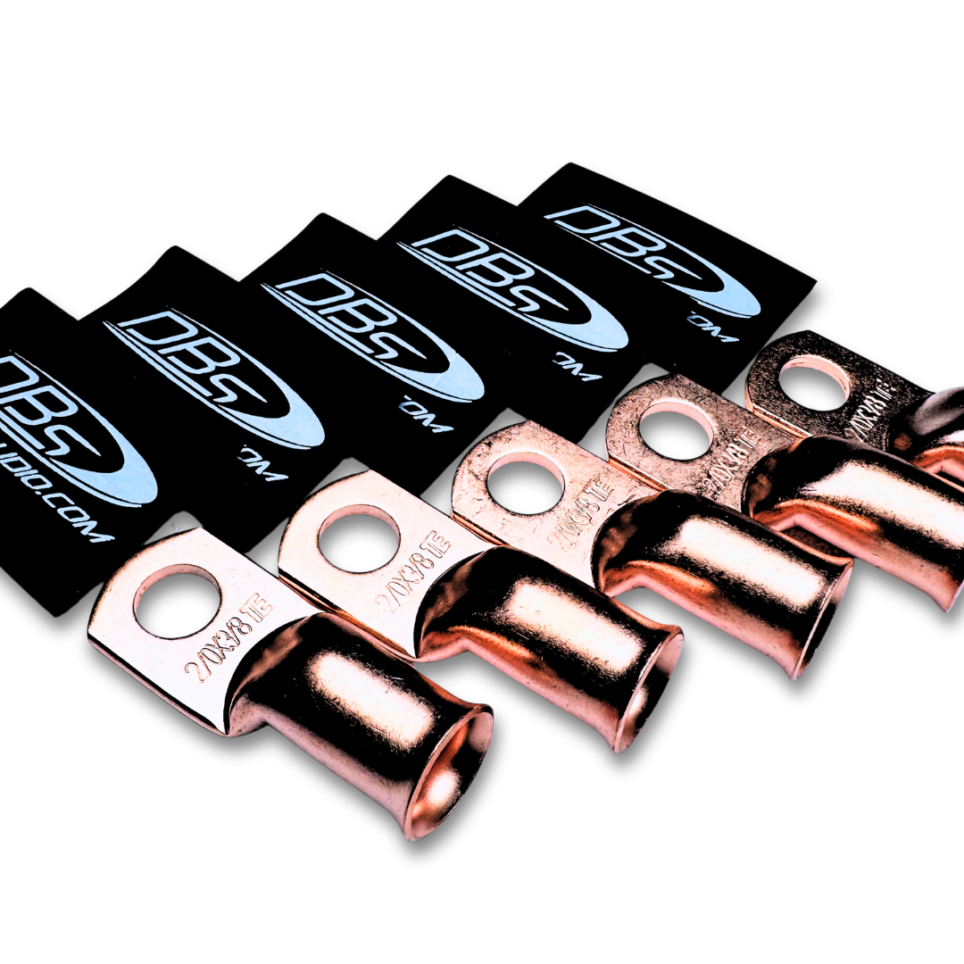 2/0 Gauge Copper Lug Ring Terminals with 3/8" Hole - DBs Black Heat Shrink