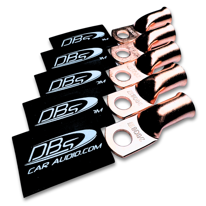 2/0 Gauge Copper Lug Ring Terminals with 3/8" Hole - DBs Black Heat Shrink