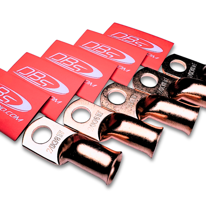 2/0 Gauge Copper Lug Ring Terminals with 3/8" Hole - DBs Red Heat Shrink