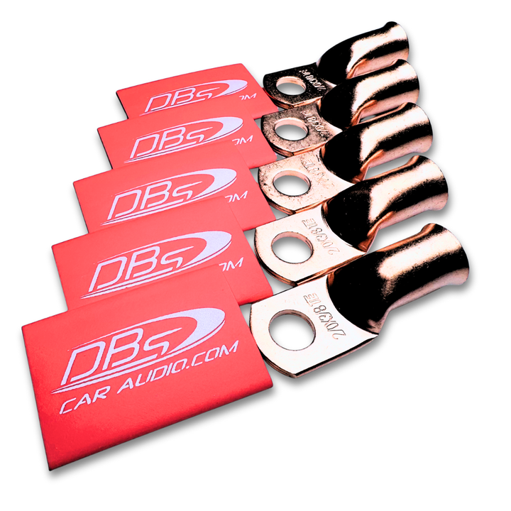 2/0 Gauge Copper Lug Ring Terminals with 3/8" Hole - DBs Red Heat Shrink